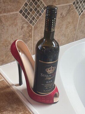 High Heel Shoe Wine Bottle Holder Red Stiletto Decor Display